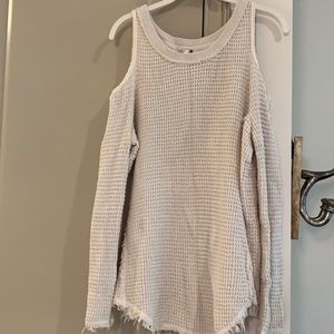 Free People Frayed Cold Shoulder Knit Sweater